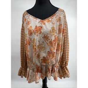 CATO Women's 22/24 W Floral Orange Women Shirt Lined Made in Egypt